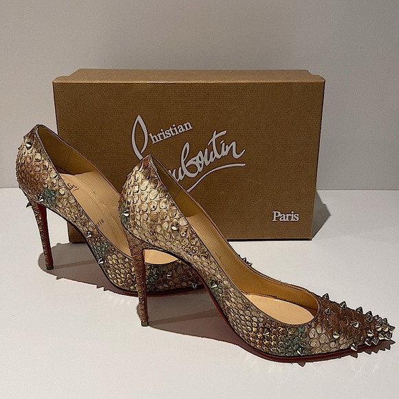 Christian Louboutin Degraspike 100 Python Ecorce in Multi/Light Gold - Picture 4 of 10